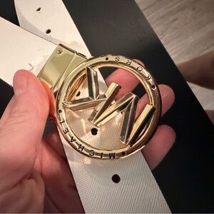 Michael Kors Reversible White/Tan Belt with Gold Logo Buckle